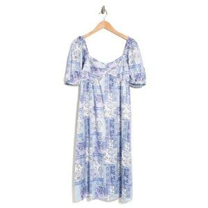 NSR Layla Paisley Print Midi Dress In Blue Patch Smock Zip Back Womens Small